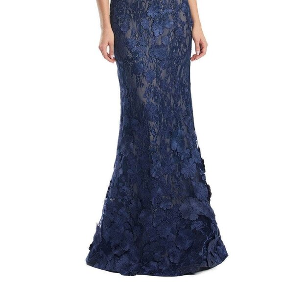 NWT Alexander by Daymor 1971S24 Lace Applique Prom Dress Navy Size 8 - Picture 2 of 6